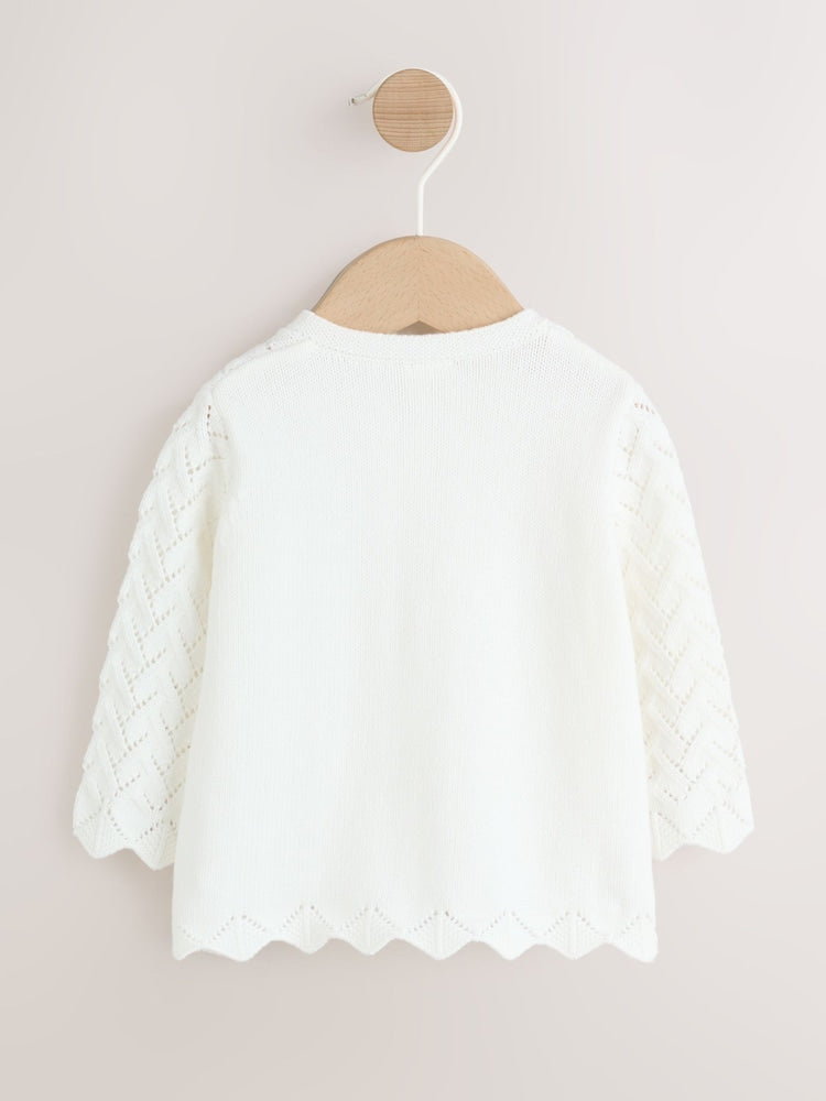 White Pointelle Knitted Baby Cardigan (0mths-2yrs)