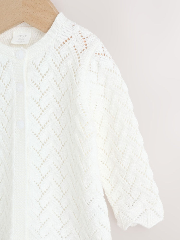 White Pointelle Knitted Baby Cardigan (0mths-2yrs)