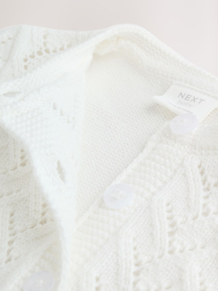 White Pointelle Knitted Baby Cardigan (0mths-2yrs)