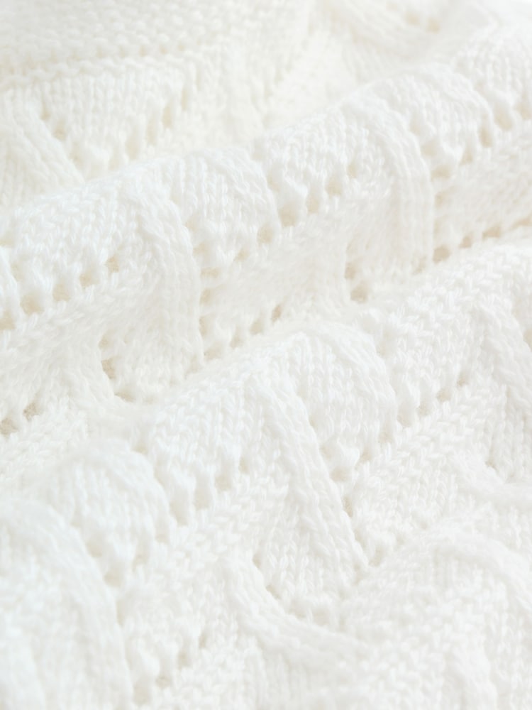 White Pointelle Knitted Baby Cardigan (0mths-2yrs)