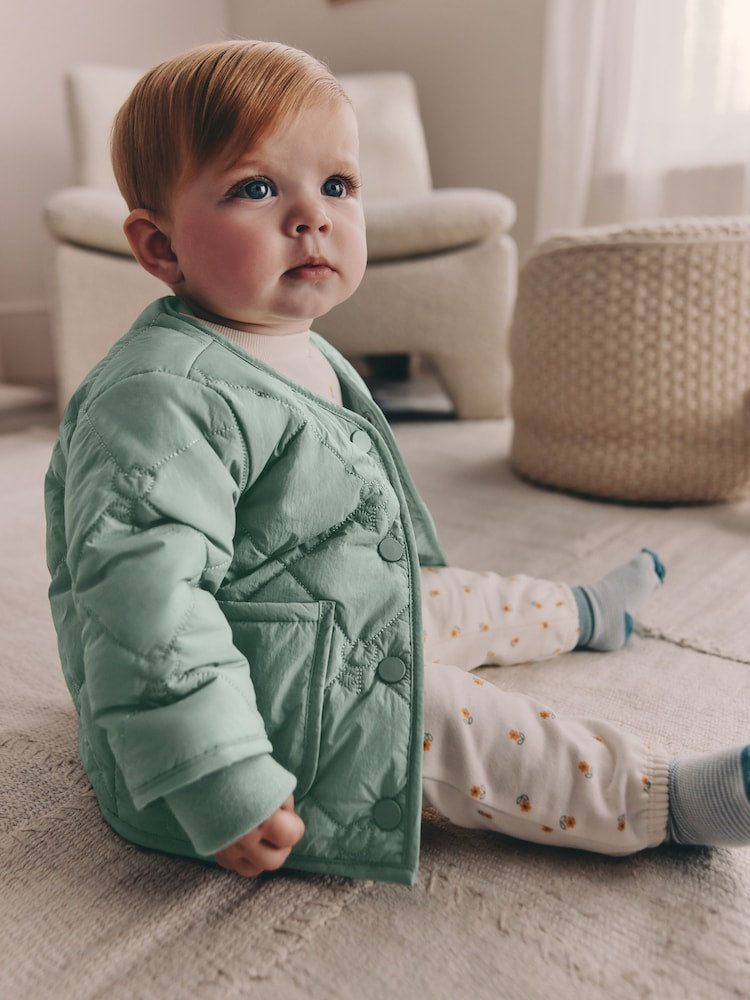 Sage Green Tulip Quilted Nylon Baby Jacket (0mths-2yrs)