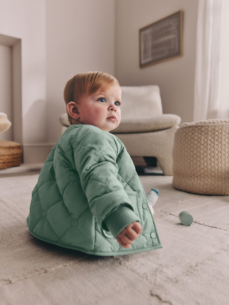 Sage Green Tulip Quilted Nylon Baby Jacket (0mths-2yrs)