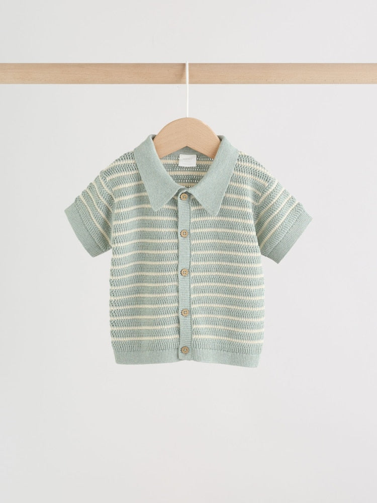 Sage Green Stripe Knitted Top and Shorts Baby Set (0mths-2yrs)