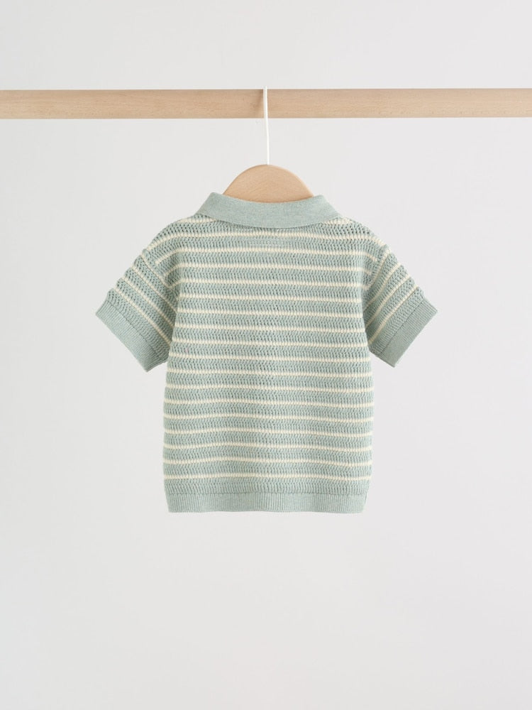 Sage Green Stripe Knitted Top and Shorts Baby Set (0mths-2yrs)