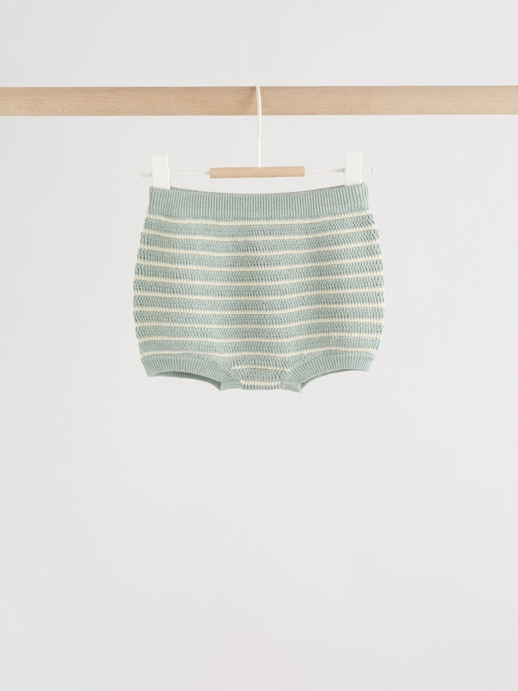 Sage Green Stripe Knitted Top and Shorts Baby Set (0mths-2yrs)