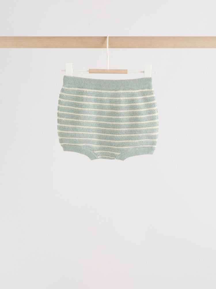 Sage Green Stripe Knitted Top and Shorts Baby Set (0mths-2yrs)