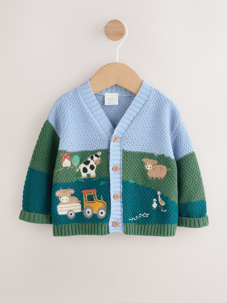 Blue/Green Baby Embroidered Cardigan (0mths-2yrs)