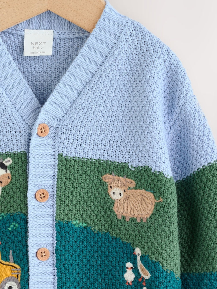 Blue/Green Baby Embroidered Cardigan (0mths-2yrs)