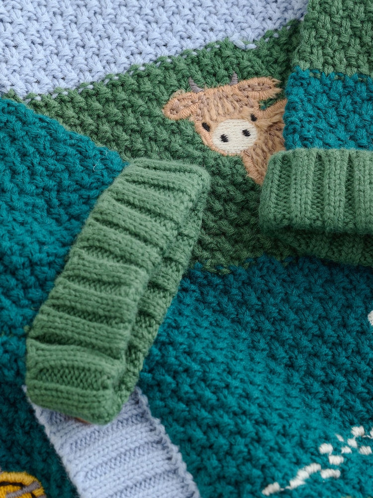 Blue/Green Baby Embroidered Cardigan (0mths-2yrs)