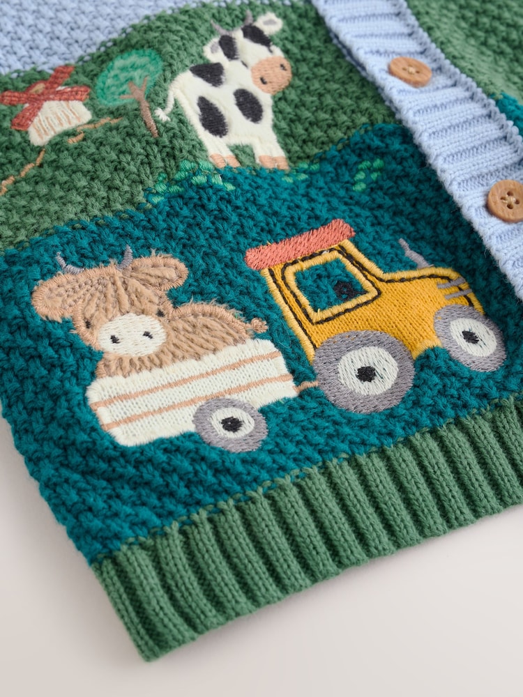 Blue/Green Baby Embroidered Cardigan (0mths-2yrs)
