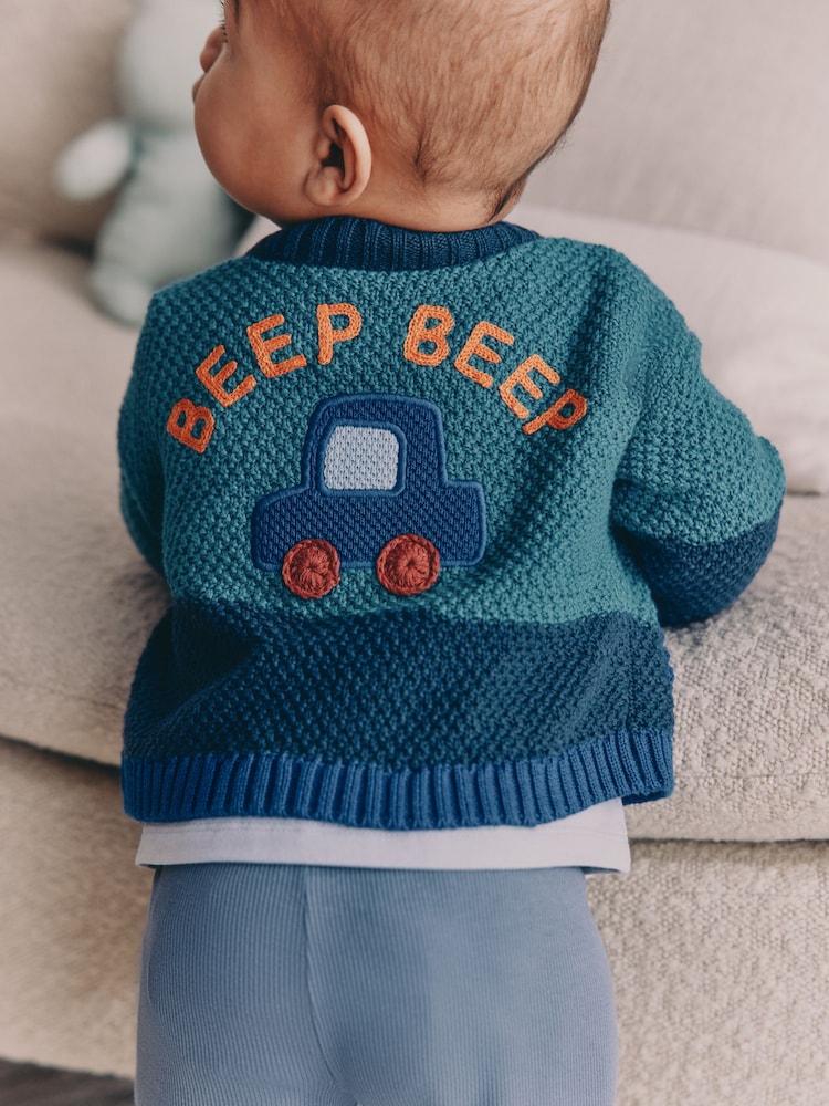 Blue Transport Baby Embroidered Cardigan (0mths-2yrs)
