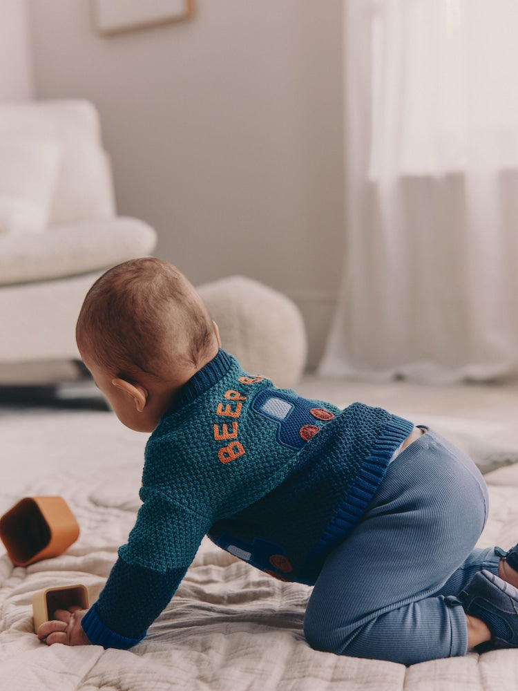 Blue Transport Baby Embroidered Cardigan (0mths-2yrs)