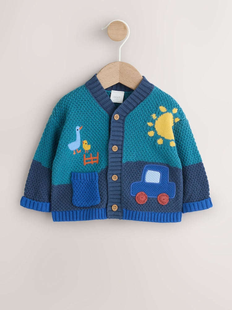 Blue Transport Baby Embroidered Cardigan (0mths-2yrs)