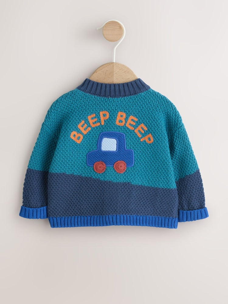 Blue Transport Baby Embroidered Cardigan (0mths-2yrs)