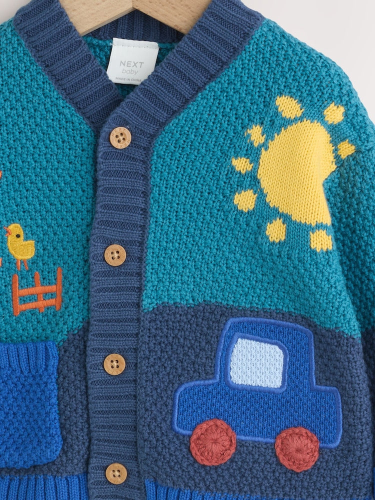 Blue Transport Baby Embroidered Cardigan (0mths-2yrs)