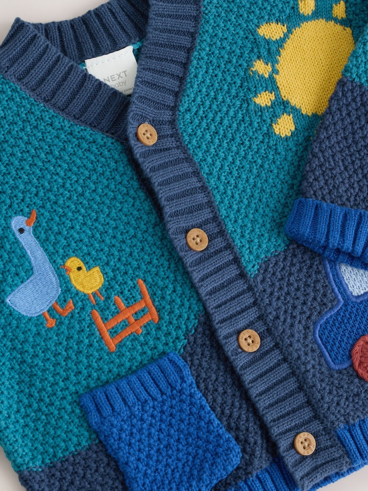 Blue Transport Baby Embroidered Cardigan (0mths-2yrs)