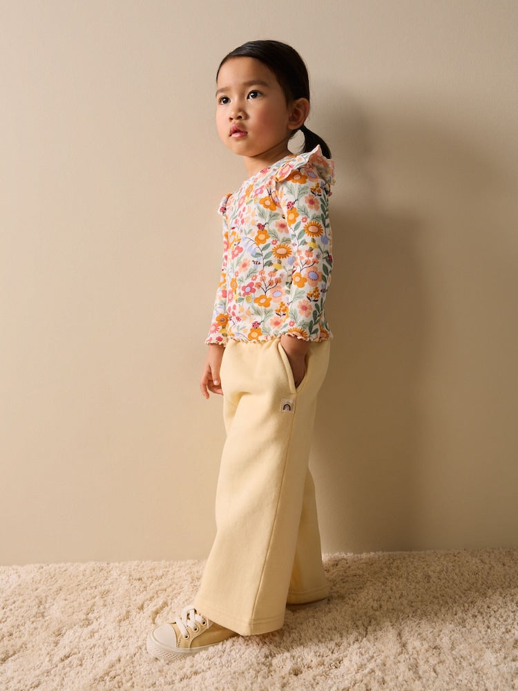 Orange Ditsy Floral Long Sleeve Ribbed Frill Top (3mths-7yrs)