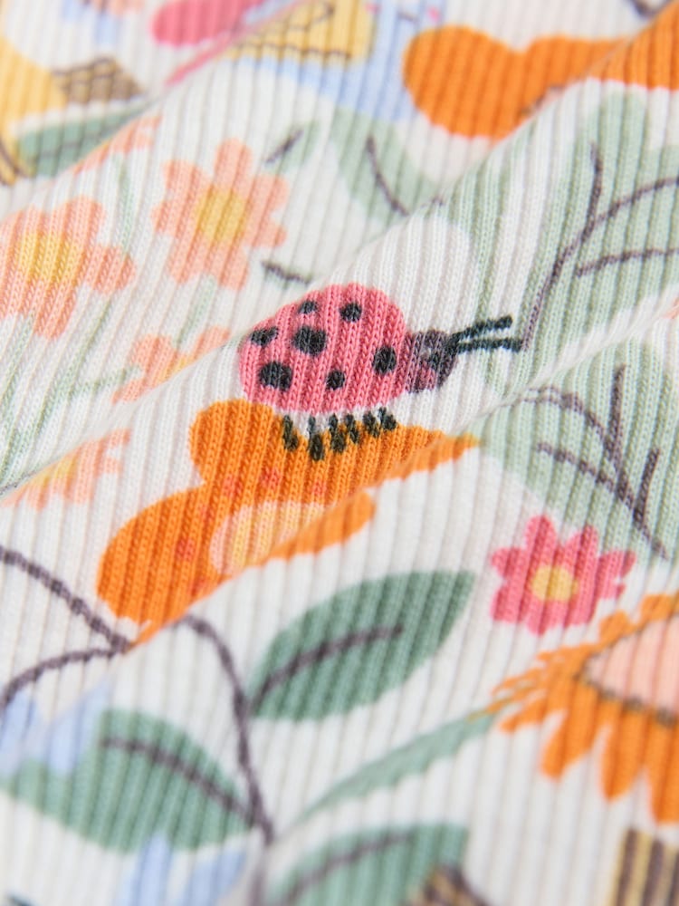 Orange Ditsy Floral Long Sleeve Ribbed Frill Top (3mths-7yrs)