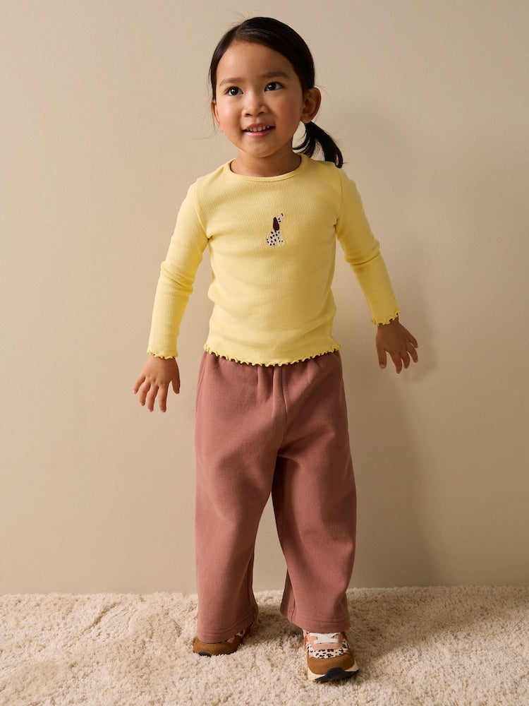 Lemon Yellow Dog Long sleeve Embroidered Ribbed Top (3mths-7yrs)