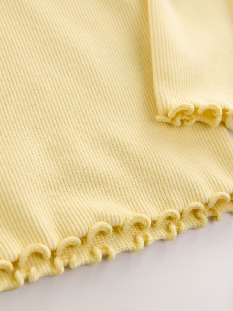 Lemon Yellow Dog Long sleeve Embroidered Ribbed Top (3mths-7yrs)