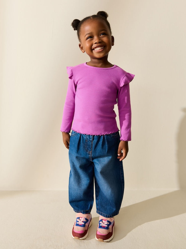 Purple Long Sleeve Ribbed Frill Top (3mths-7yrs)
