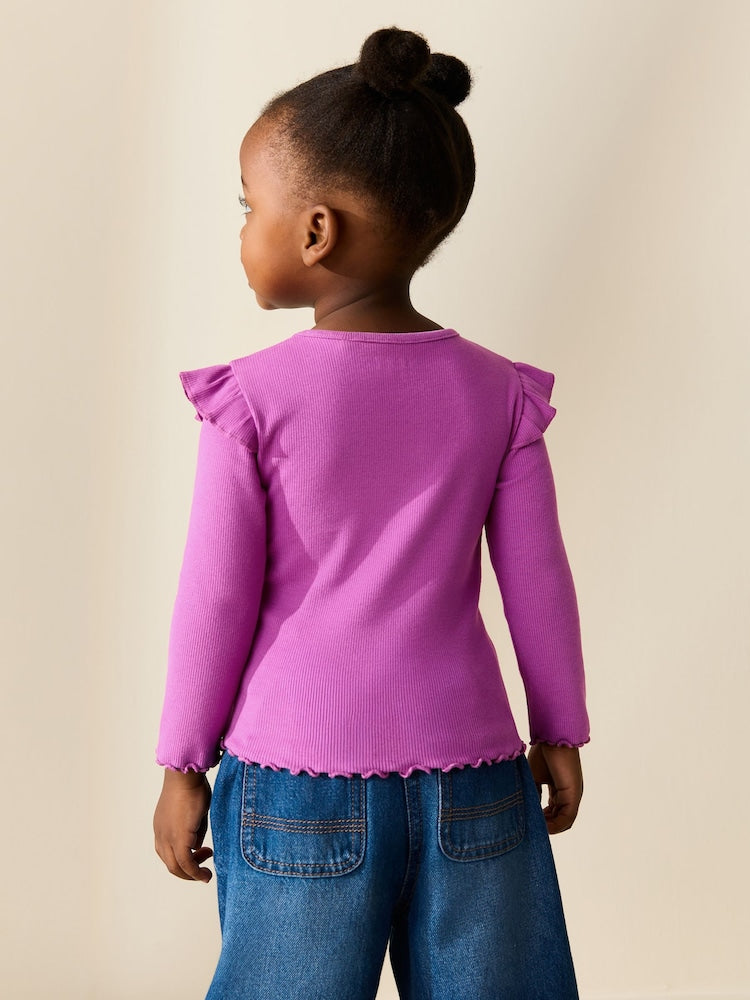 Purple Long Sleeve Ribbed Frill Top (3mths-7yrs)