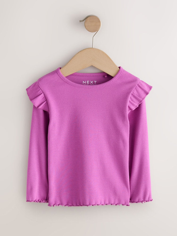 Purple Long Sleeve Ribbed Frill Top (3mths-7yrs)