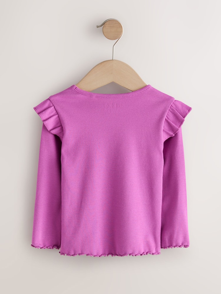 Purple Long Sleeve Ribbed Frill Top (3mths-7yrs)