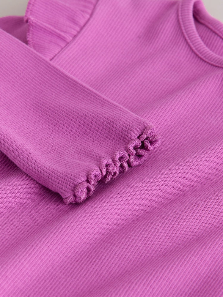Purple Long Sleeve Ribbed Frill Top (3mths-7yrs)