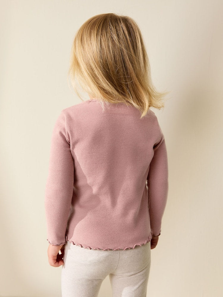 Pink Bunny Long sleeve Embroidered Ribbed Top (3mths-7yrs)