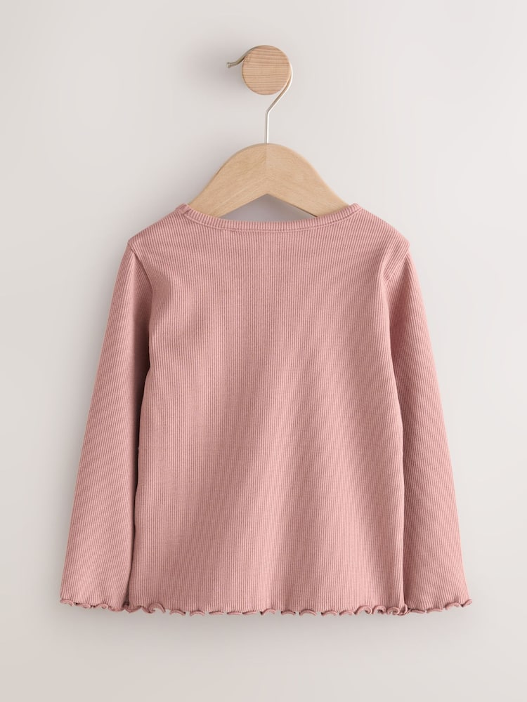 Pink Bunny Long sleeve Embroidered Ribbed Top (3mths-7yrs)