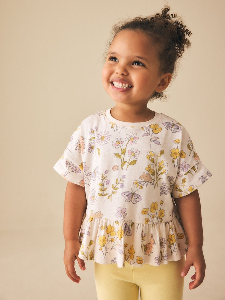 Ecru White Floral Short Sleeve Peplum T-Shirt (3mths-7yrs)