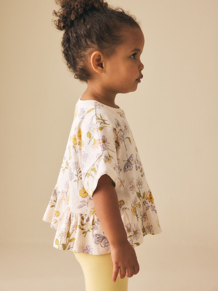 Ecru White Floral Short Sleeve Peplum T-Shirt (3mths-7yrs)