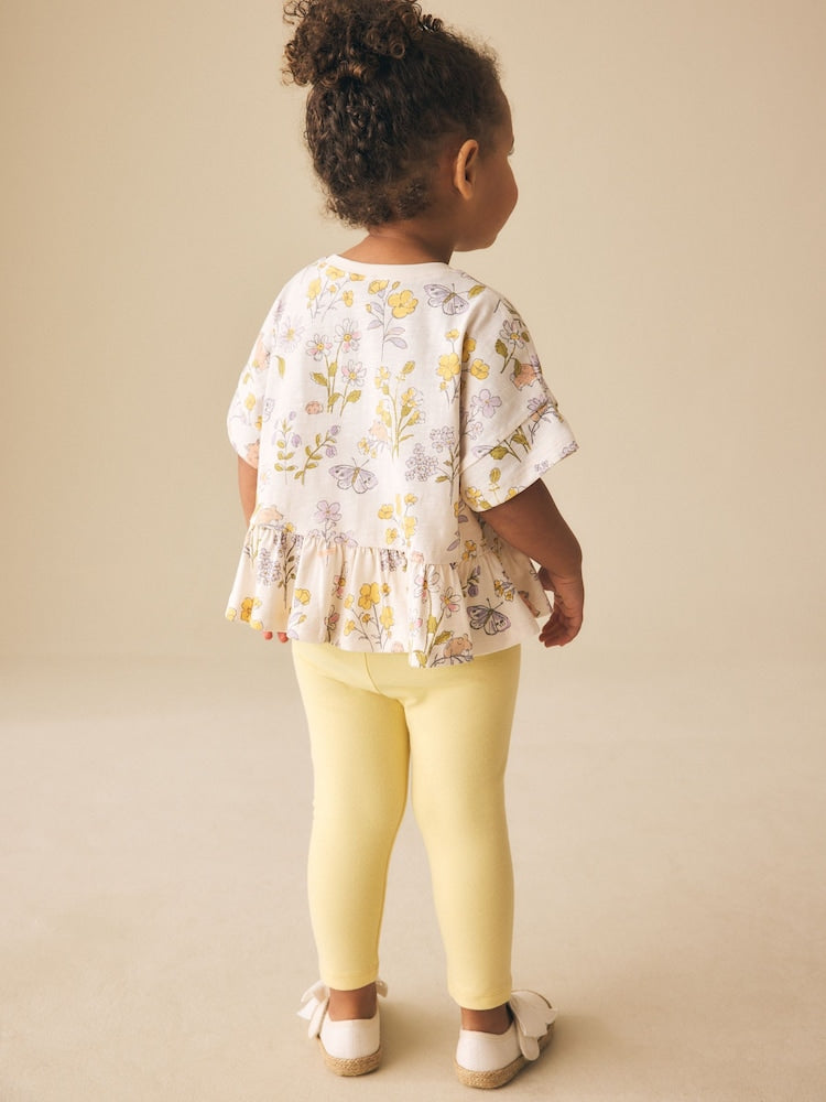 Ecru White Floral Short Sleeve Peplum T-Shirt (3mths-7yrs)