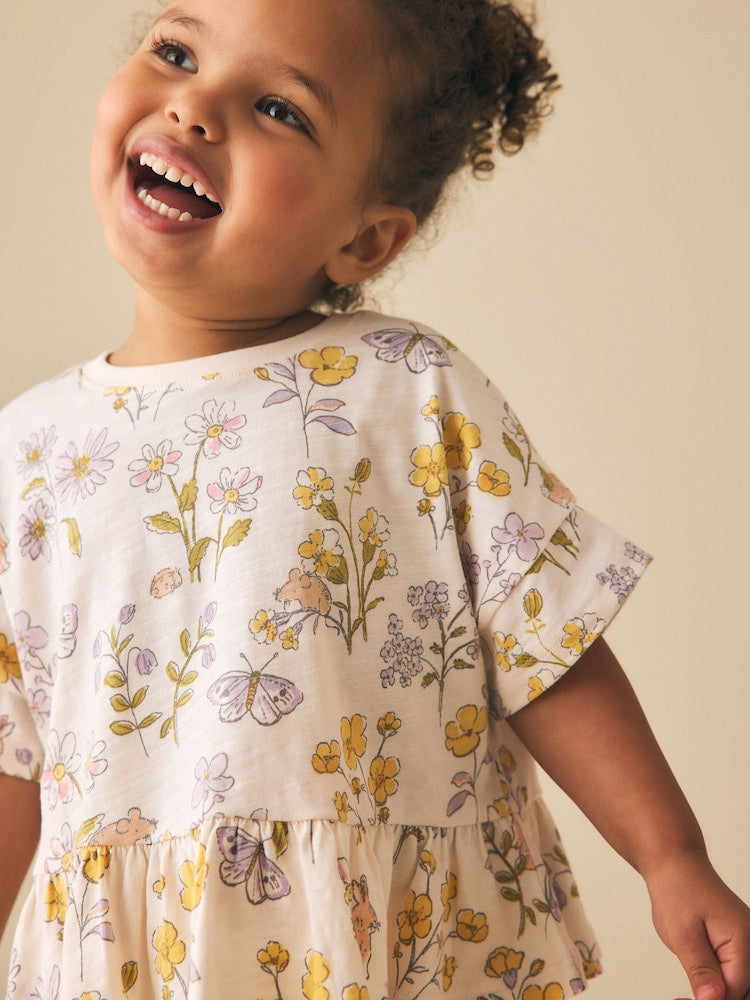 Ecru White Floral Short Sleeve Peplum T-Shirt (3mths-7yrs)