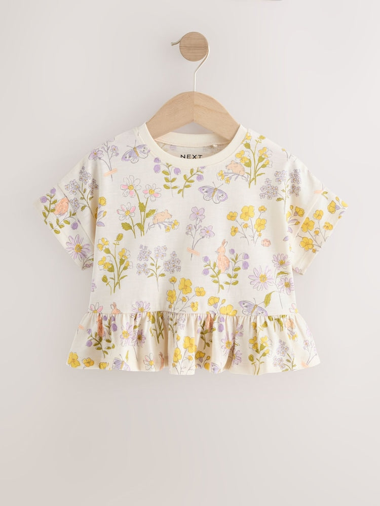 Ecru White Floral Short Sleeve Peplum T-Shirt (3mths-7yrs)