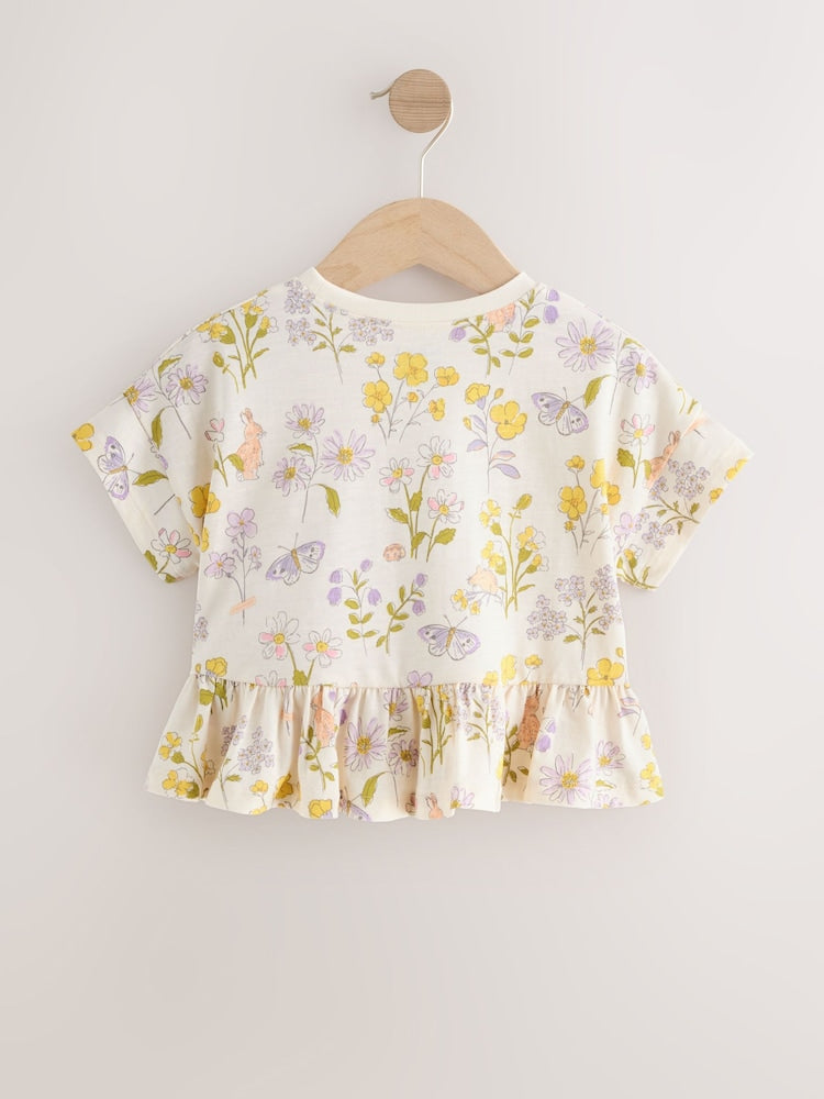 Ecru White Floral Short Sleeve Peplum T-Shirt (3mths-7yrs)
