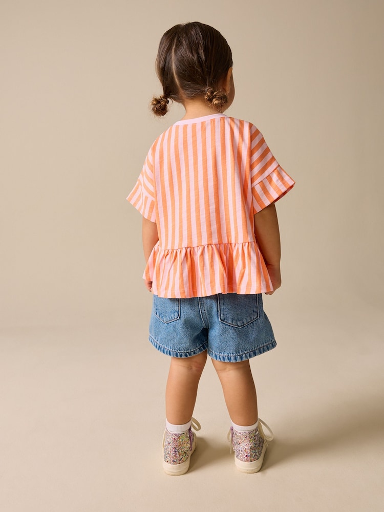 Pink/Orange Stripe Short Sleeve Peplum T-Shirt (3mths-7yrs)