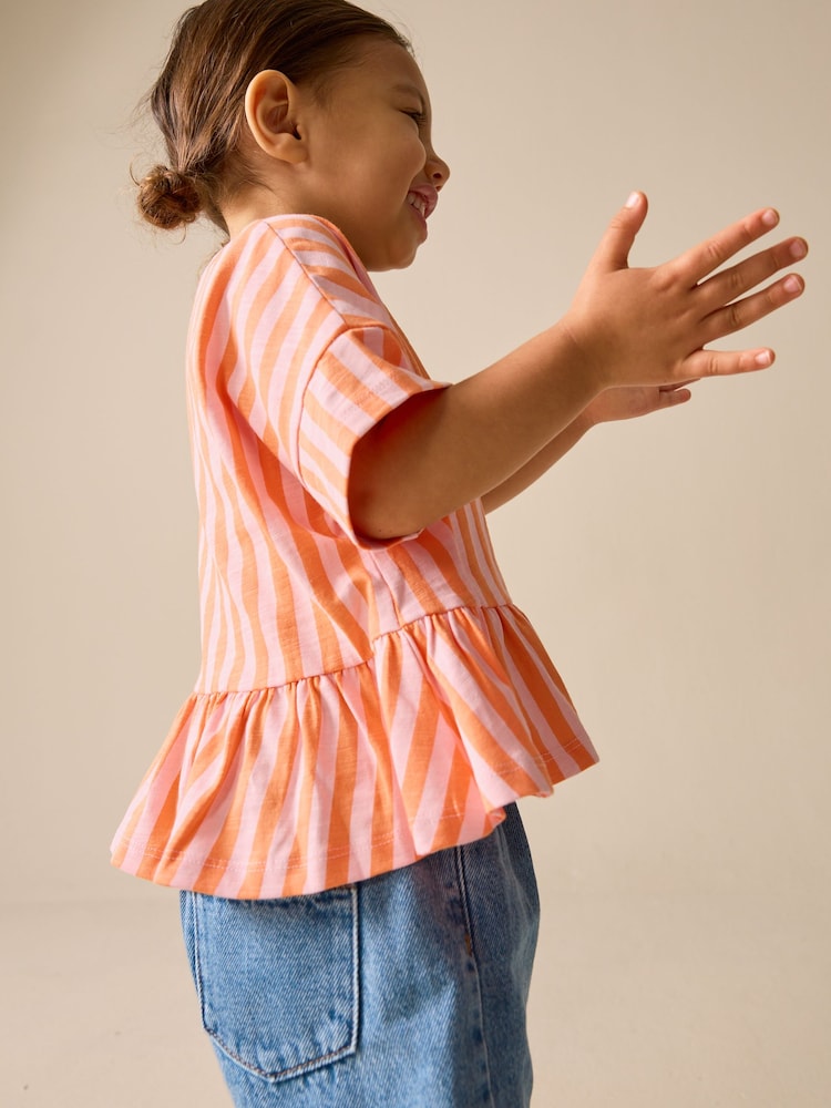 Pink/Orange Stripe Short Sleeve Peplum T-Shirt (3mths-7yrs)