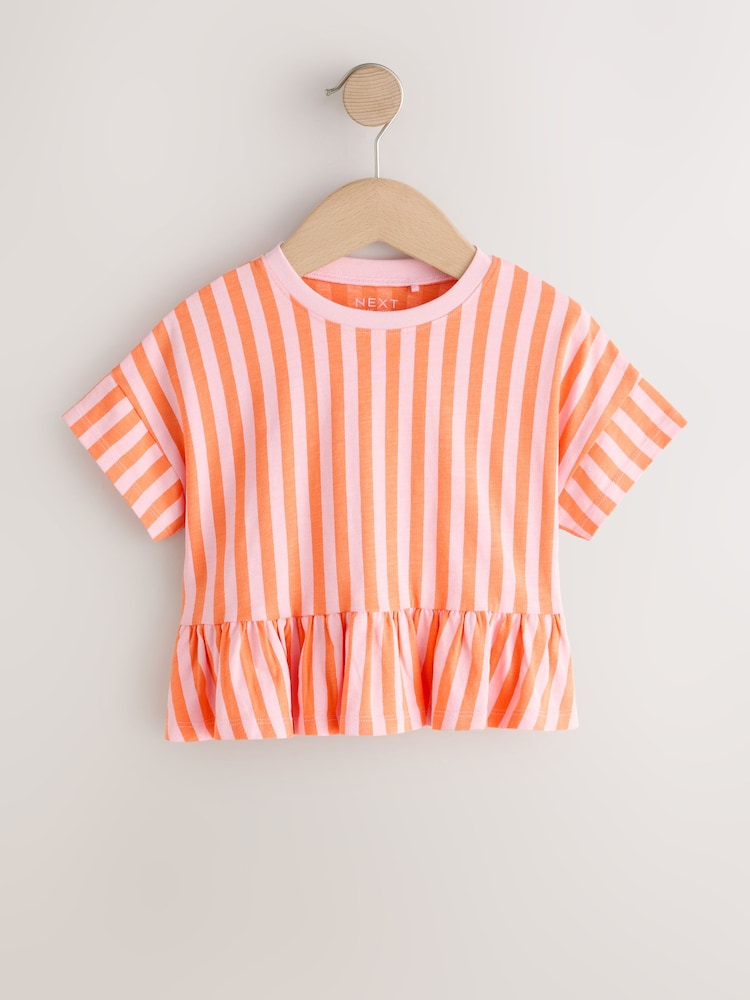Pink/Orange Stripe Short Sleeve Peplum T-Shirt (3mths-7yrs)