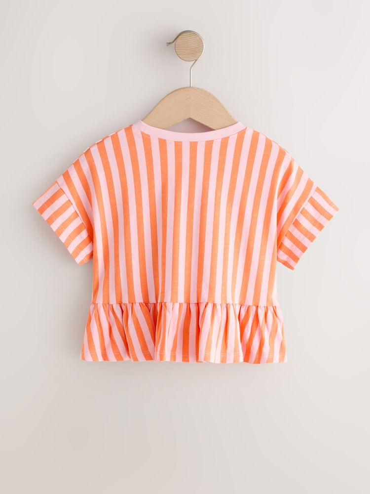 Pink/Orange Stripe Short Sleeve Peplum T-Shirt (3mths-7yrs)