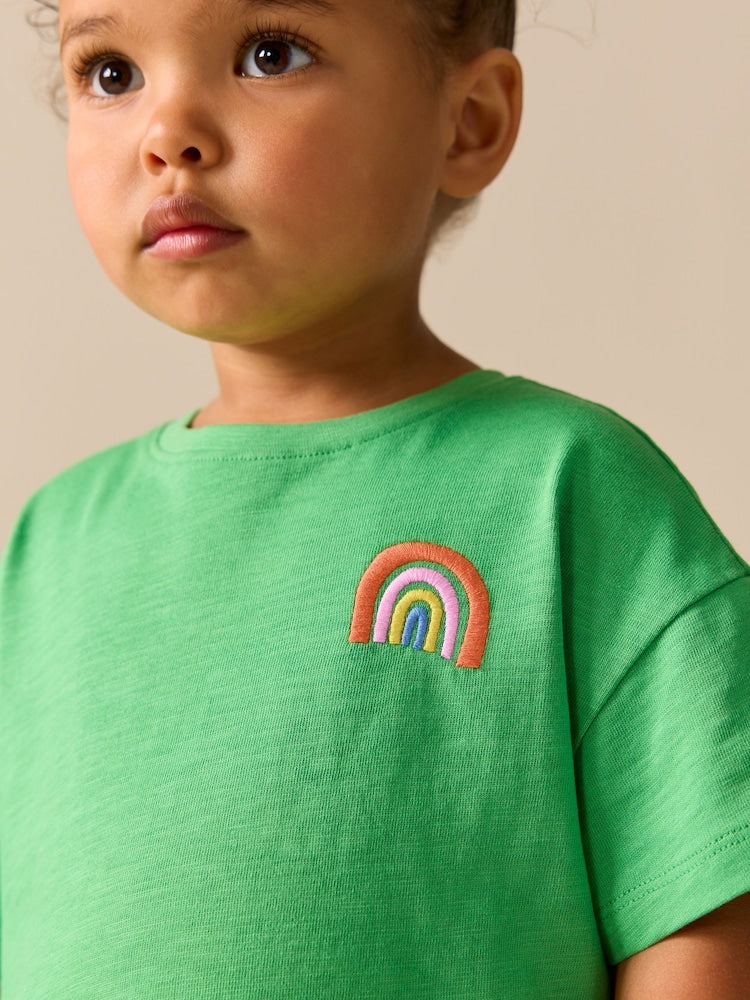 Green Rainbow Short Sleeve Embroidered T-Shirt (3mths-7yrs)