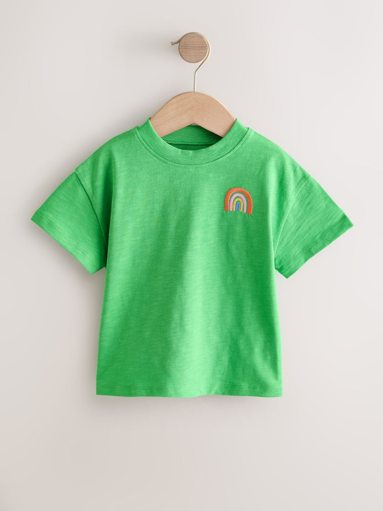 Green Rainbow Short Sleeve Embroidered T-Shirt (3mths-7yrs)
