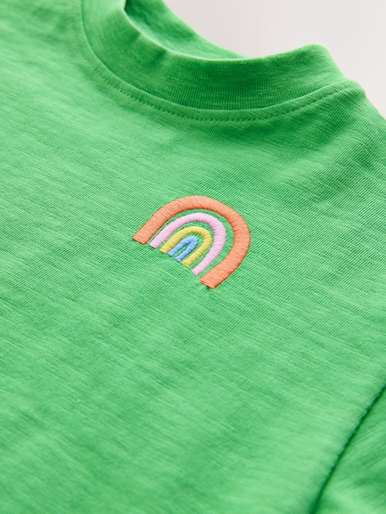 Green Rainbow Short Sleeve Embroidered T-Shirt (3mths-7yrs)