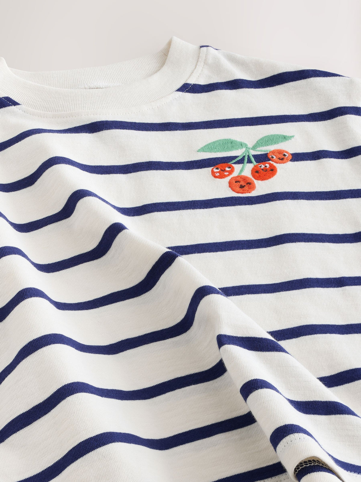 Ecru/Navy Stripe Cherry Short Sleeve Embroidered T-Shirt (3mths-7yrs)