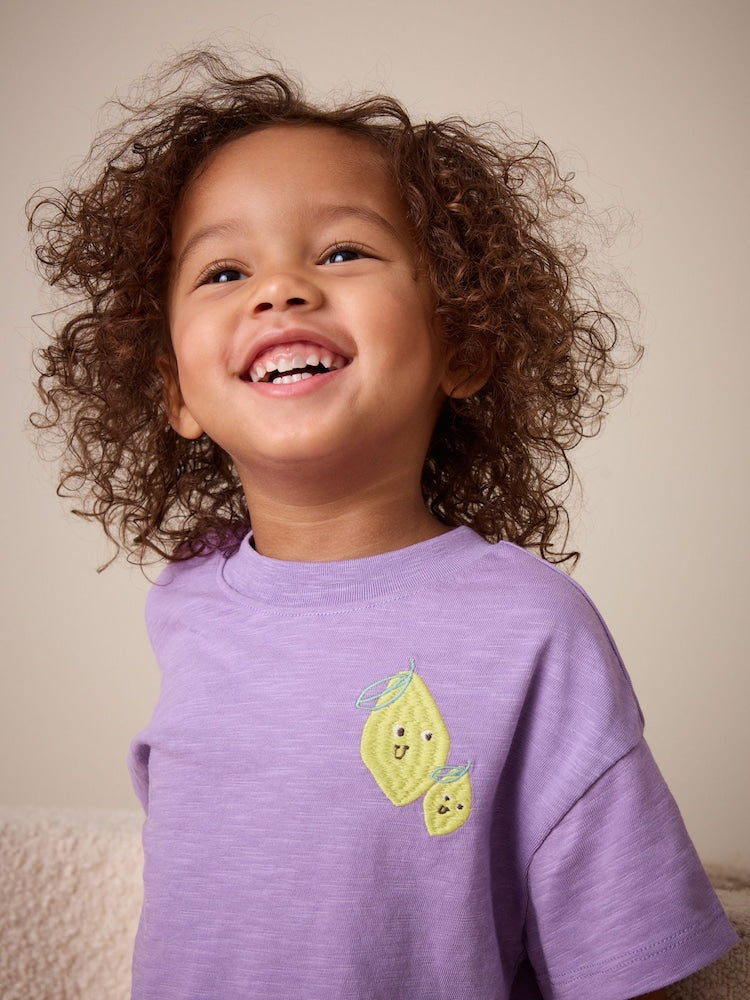 Purple Lemon Short Sleeve Embroidered T-Shirt (3mths-7yrs)