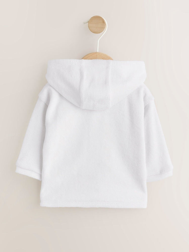 White Towelling Jersey Baby Hooded Jacket