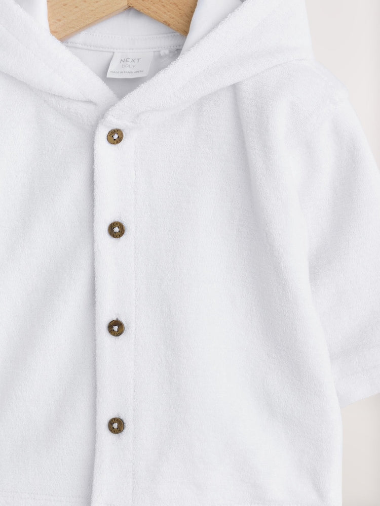 White Towelling Jersey Baby Hooded Jacket
