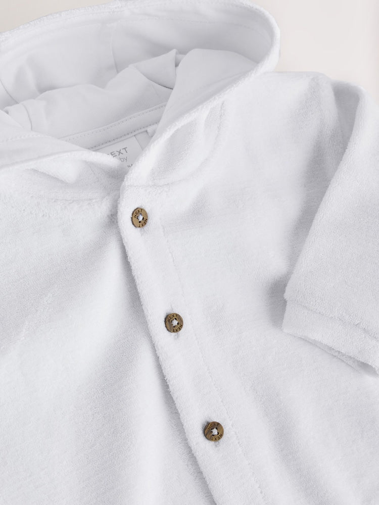 White Towelling Jersey Baby Hooded Jacket