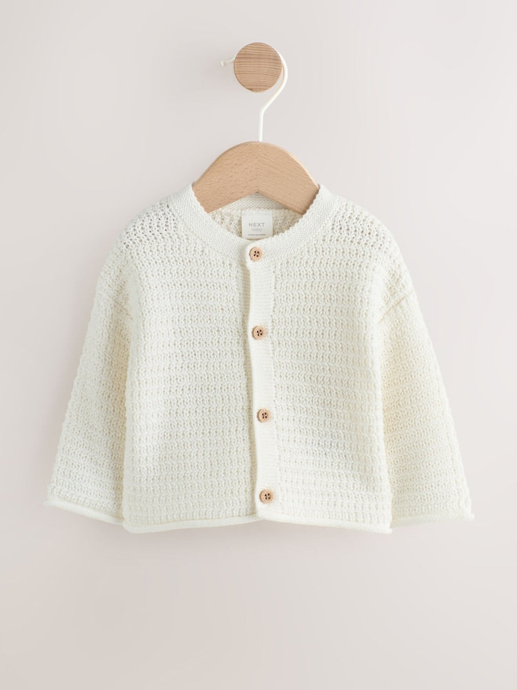 White Textured Knitted Baby Cardigan